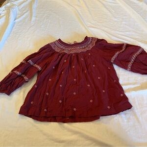 Womens over sized loose fit boho embroidered balloon sleeve blouse size medium.